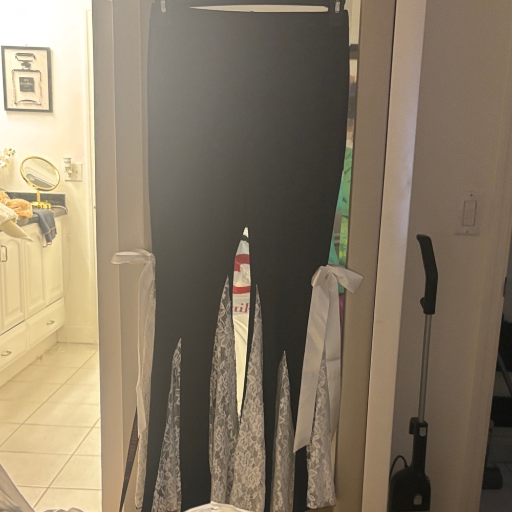 Black Pants with White Lace and Bows